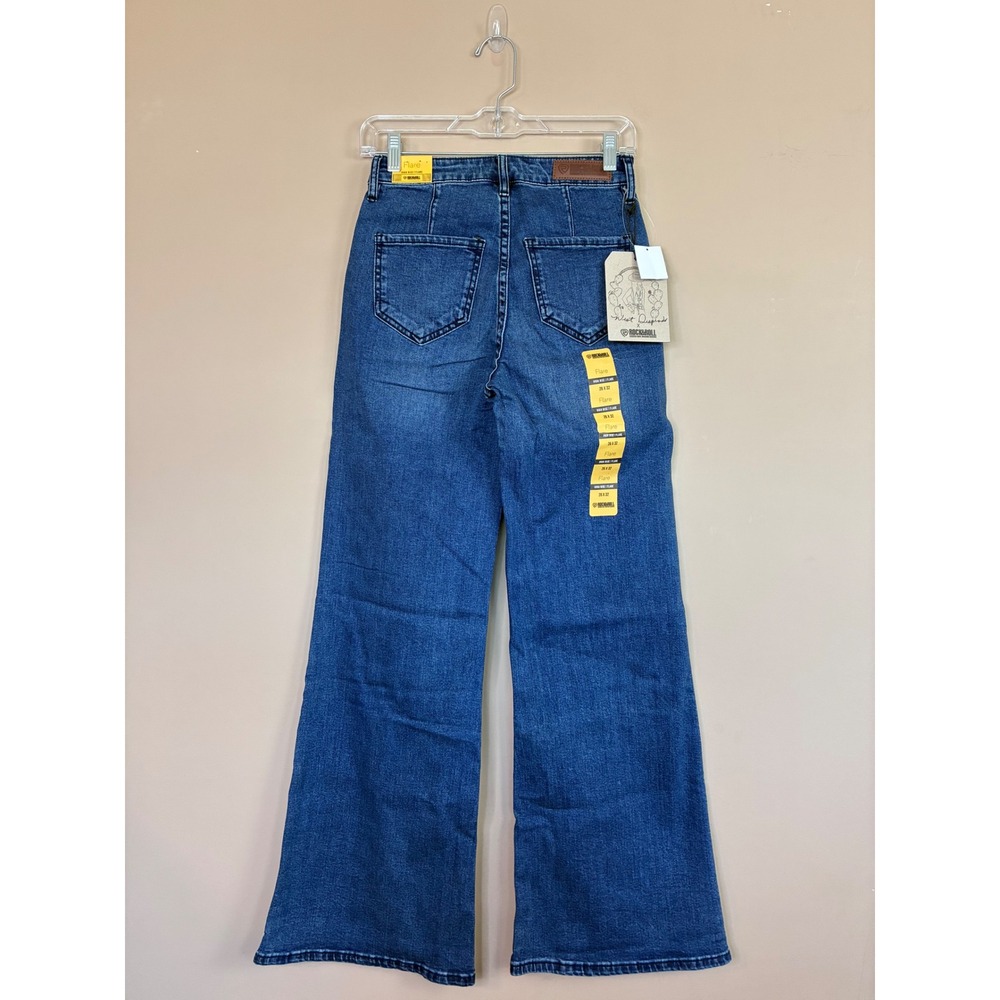 Rock & Roll Denim Womens High Rise Flare Jeans Blue Wash W26 L32 NWT - Picture 2 of 12